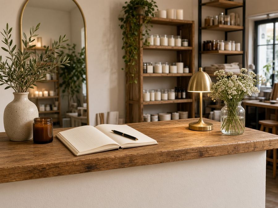 Contact desk at Opallane Candle Atelier in Porto